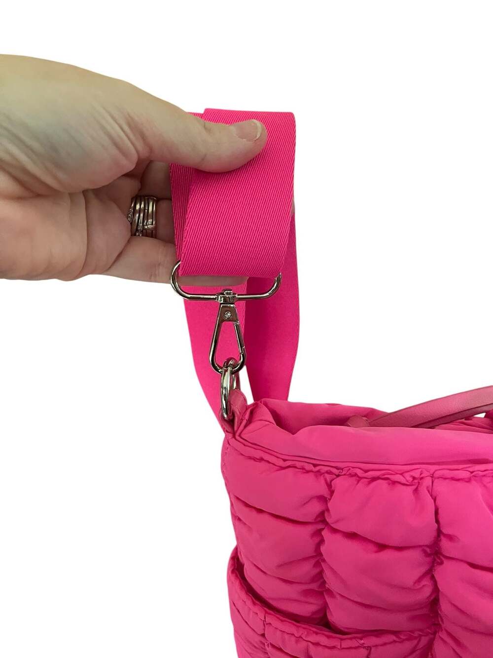 EcoStitch USA Hot Pink Quilted Puffer Tote Bag Crossbody Travel Lightweight - Picture 14 of 14